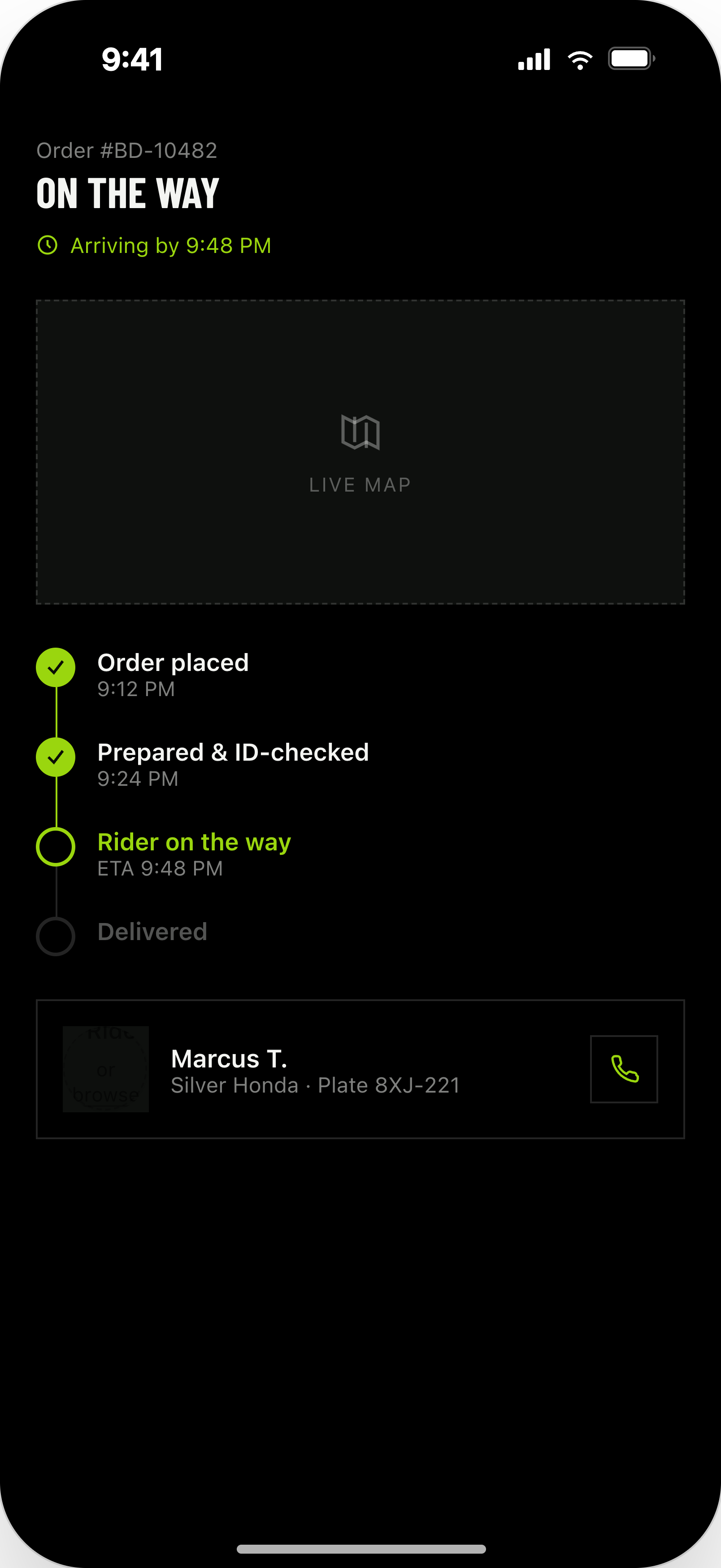 BarDash app live order tracking